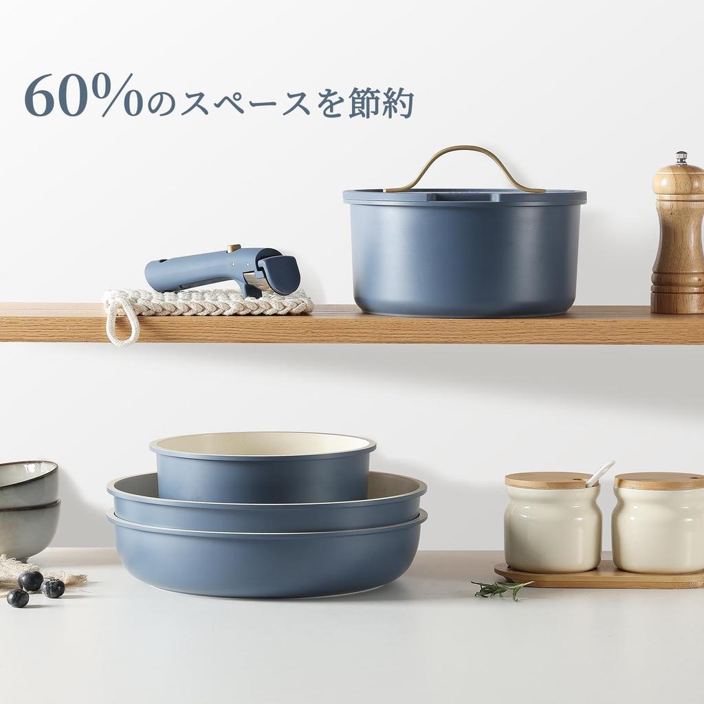 CAROTE Набор сковород из 10 предметов Набор кастрюль Совместимо с печами IH и газовыми плитами Не содержит PFOA и PFOS Съемная ручка Мраморное покрытие Легко мыть Роскошные ручки