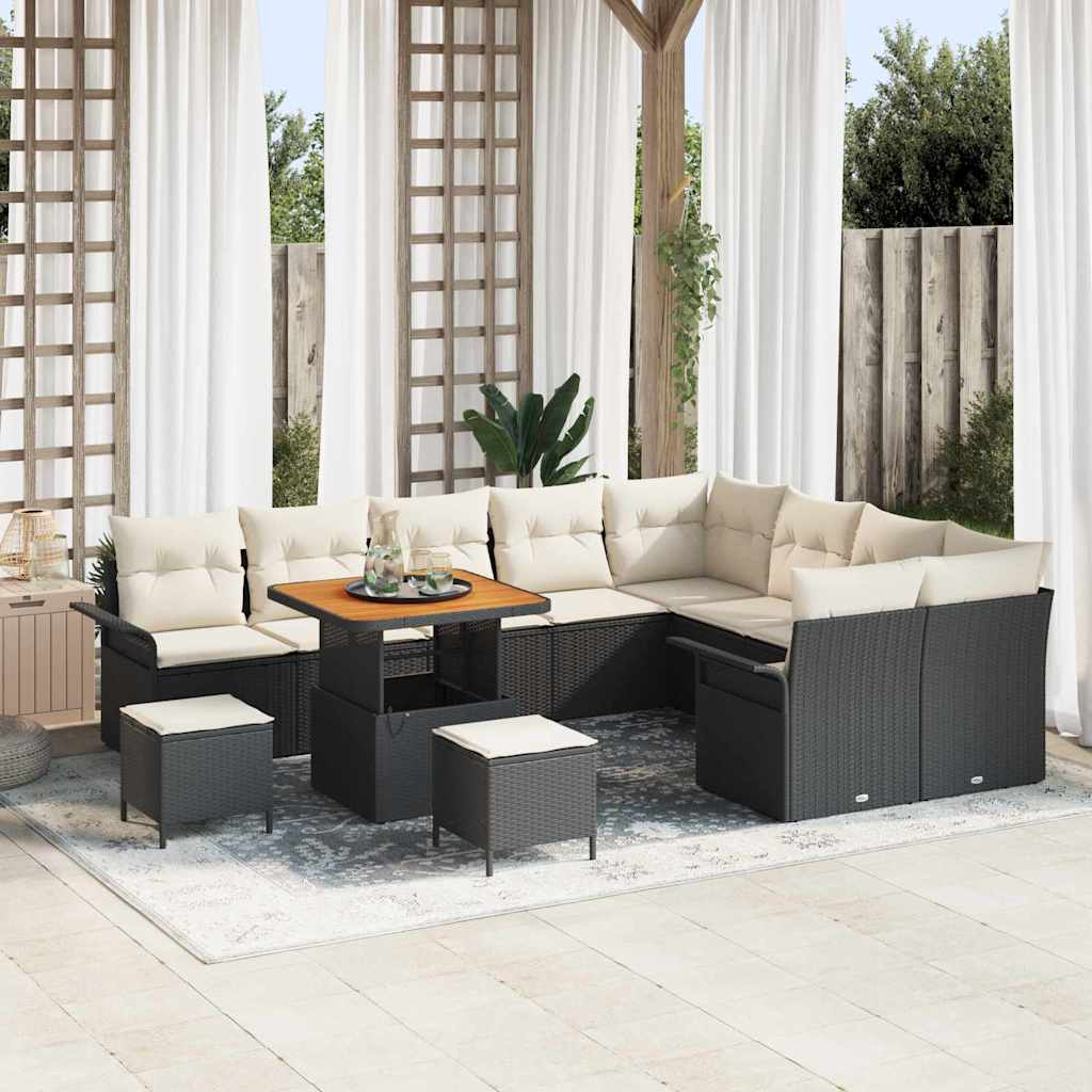 12 Piece Garden Sofa Set with Cushions Black Poly Rattan