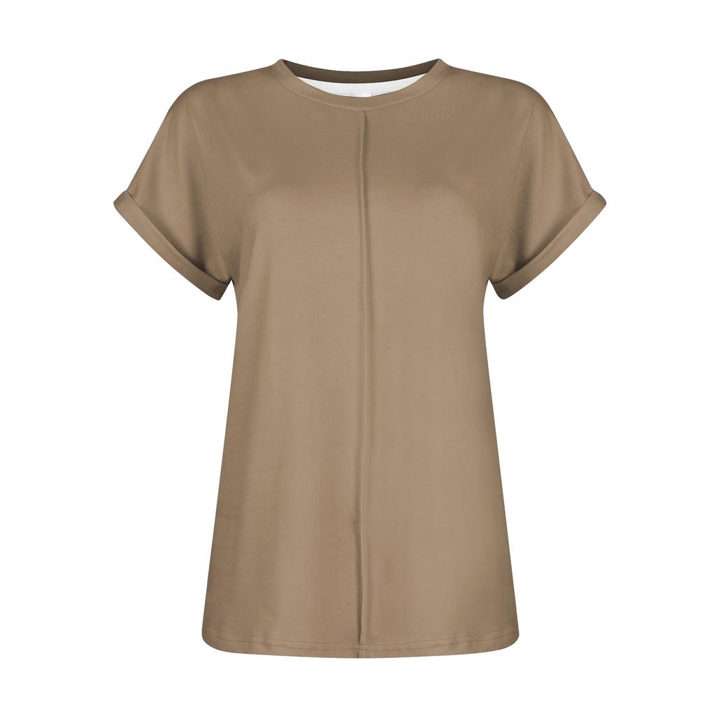 Women's Spring/Summer Casual Solid Color Round Neck Short Sleeve Loose T-shirt