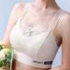 Women Elegant Bandeau Back Underwire Bra Anti Sagging Padded Wide Shoulder Straps Floral Lace Stitching Push Up Sport Breathable Brassiere Inner Wear