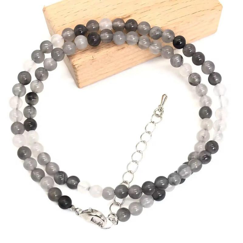 4mm Round Natural quartz Beads Necklace Natural Stone Lobster clasp 15inch Hand Made Neutral DIY Jewelry Making Women gift