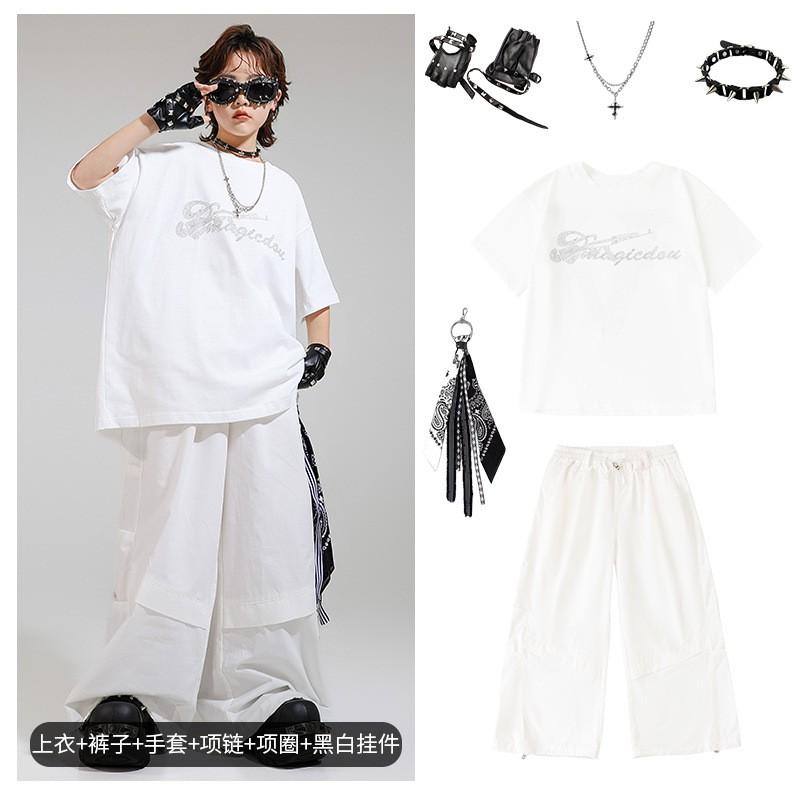 Kids Street Dance Outfit Popping Jazz Performance Costume Boys Girls Cool Stage Wear