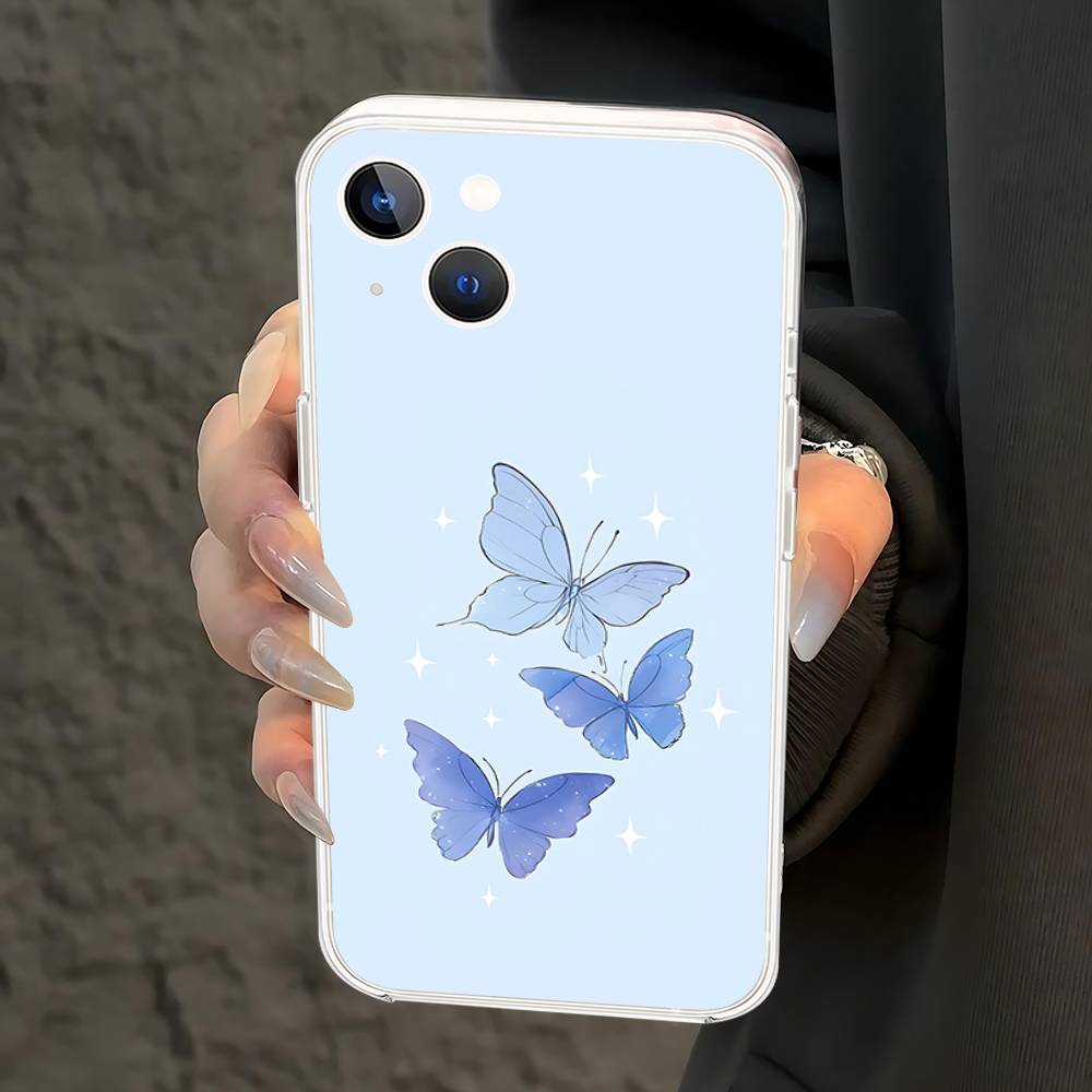 B-Beautiful Butterfly Phone Case For IPhone 17 16 15 14 Plus 13 12 11 Pro Max Phone Back Cover Transparent Shockproof Cover