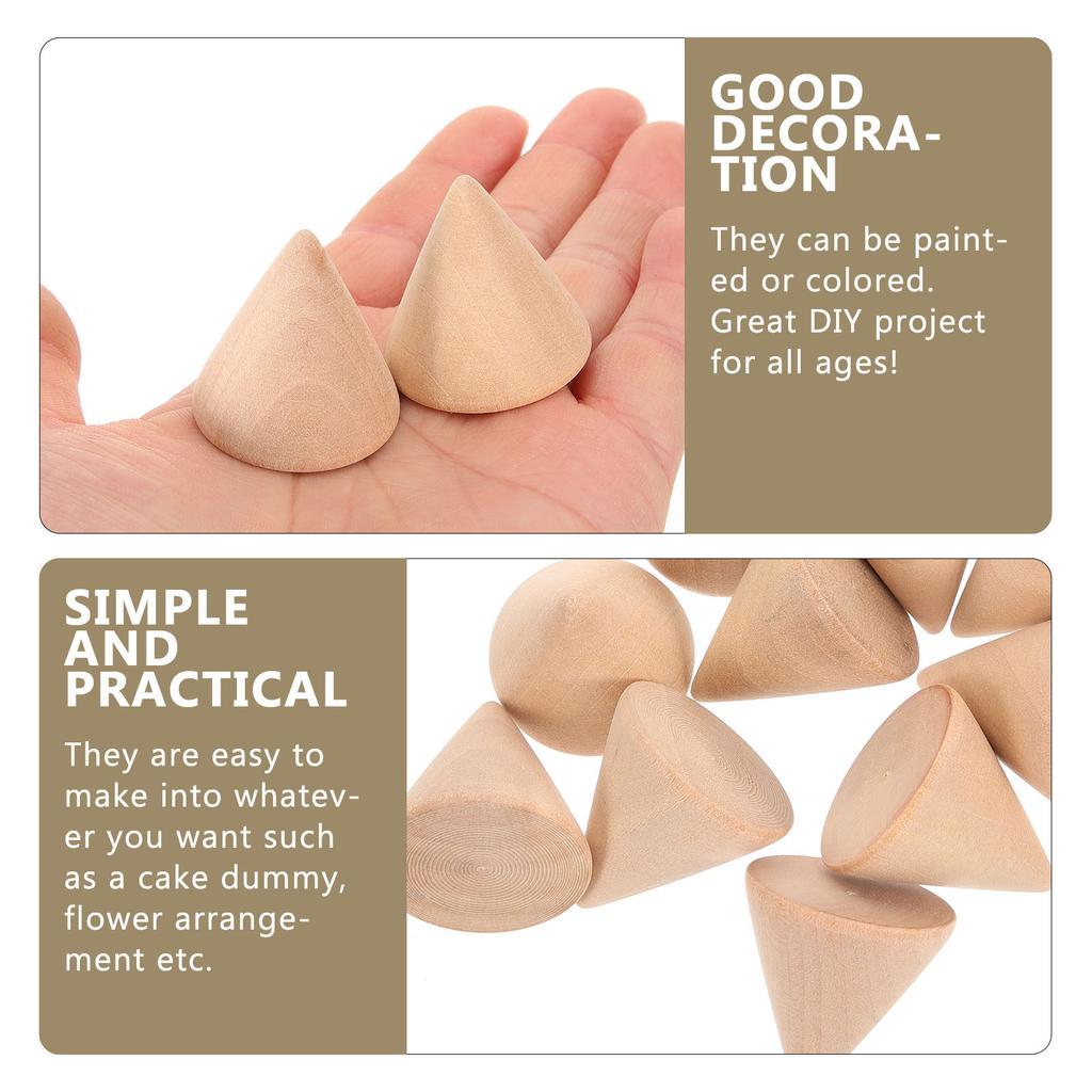 10Pcs Round Cone Craft Unfinished Wood Cones Ideal for DIY Painting Stamping Jewelry Ring Display Decor DIY Cone