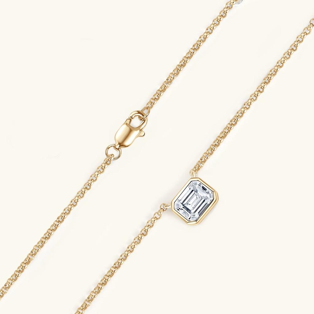 D Color 1CT Emerald Cut Moissanite Necklace For Women 18K Gold Plated 925 Silver Chain Necklace Wedding Party Fine Jewelry GRA