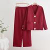 Autumn-Winter V-Neck Cardigan & Wide-Leg Pants Knit Set