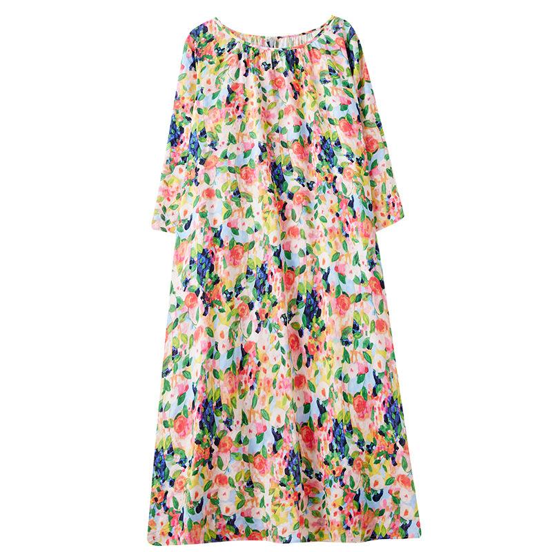 Осеннее литературное свободное платье больших размеров с круглым вырезом и длинными рукавами для весенних женщин в винтажном стиле