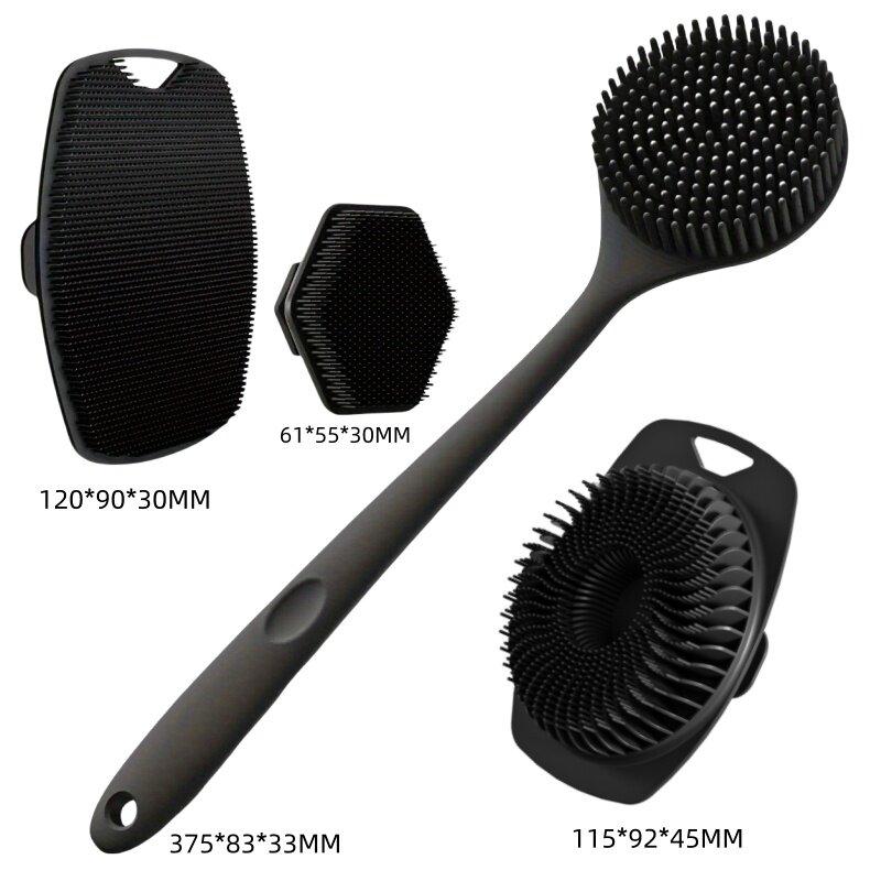 4PCS Long Handle Silicone Bath Brush Set For Body Face Gentle Exfoliating Massage Deep Cleaning With Non Slip Grip