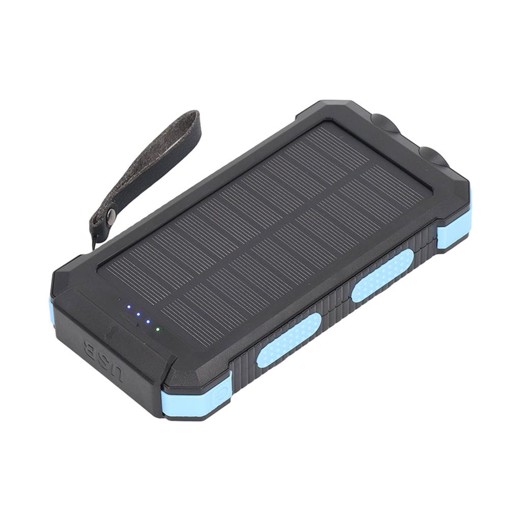 Portable Solar Power Bank 30000mAh Blue Solar Power Bank with LED Camping Flashlight for Outdoor