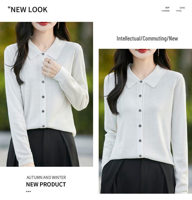 Тонкий кардиган из мериносовой шерсти с воротником поло - Коллекция Весна 2025, Однотонный, Свободный крой, Универсальная верхняя одежда.