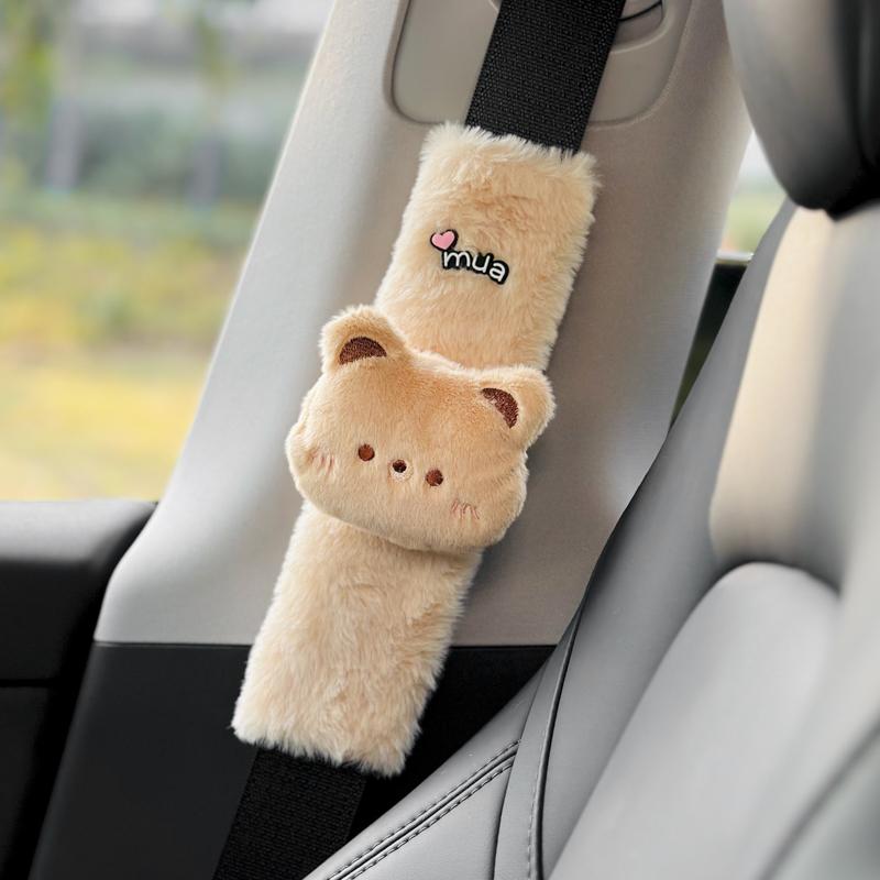 1pc Cute Cartoon Bow Bear Car Seat Belt Cover Imitation Rabbit Fur Auto Seatbelt Safety Shoulder Pad Soft Plush Protector