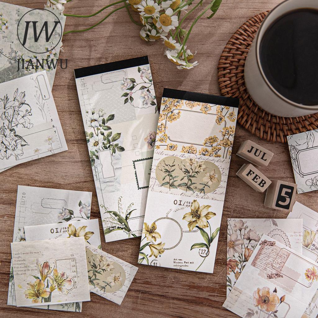 JIANWU Floral Chromatography Series Vintage Plant Flower Landscape Material Collage Memo Pad Creative  Junk Journal Stationery
