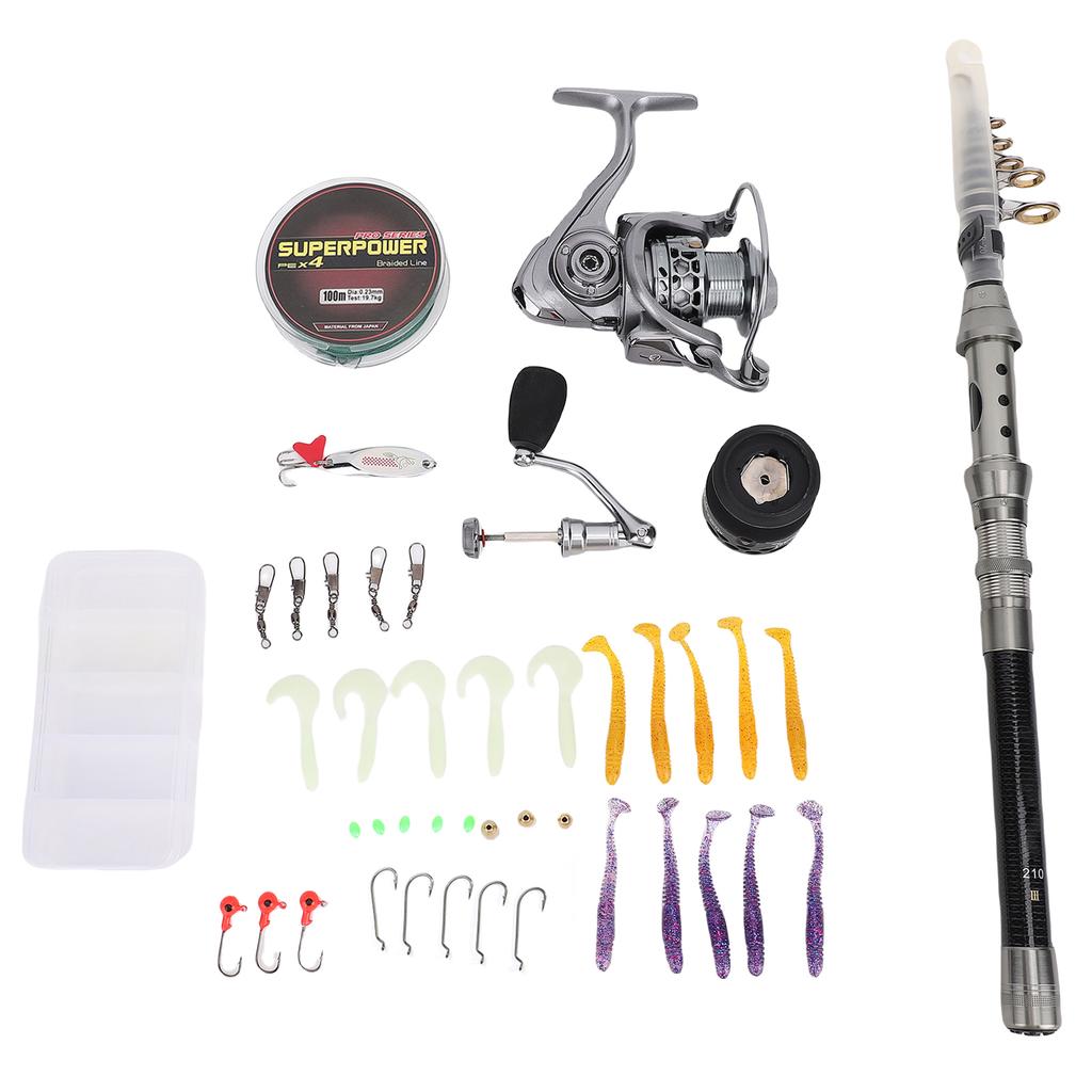Telescopic Fishing Pole and Fishing Reel Combo Fishing Rod with 10+1 BB 5.5:1 Fishing Reel 2.1m