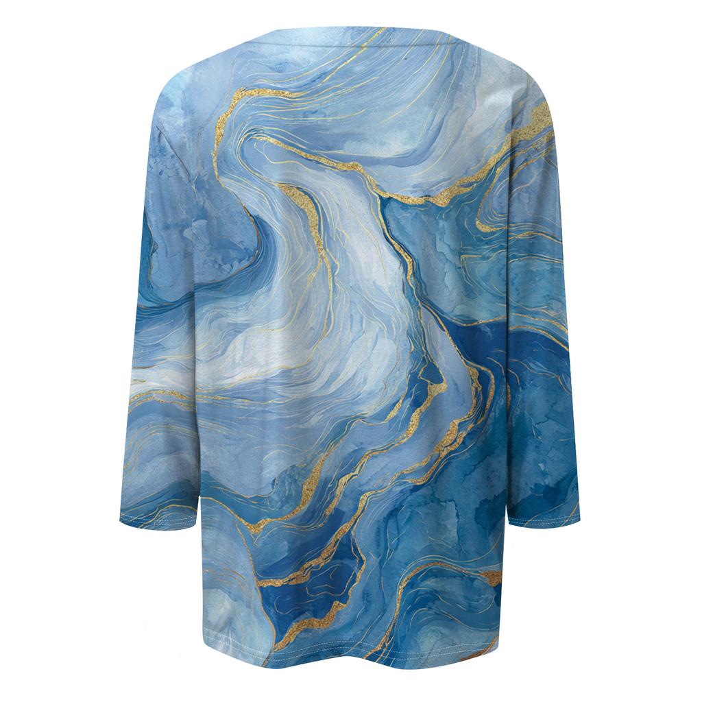 Women's Fashion Casual Round Neck Three-quarter Sleeve Gradient Print T-shirt Top