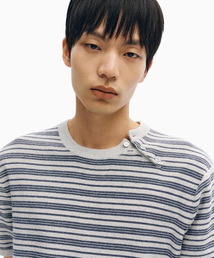 INTEMPOMOOD Half Wheat Button Stripe Knit_Gray