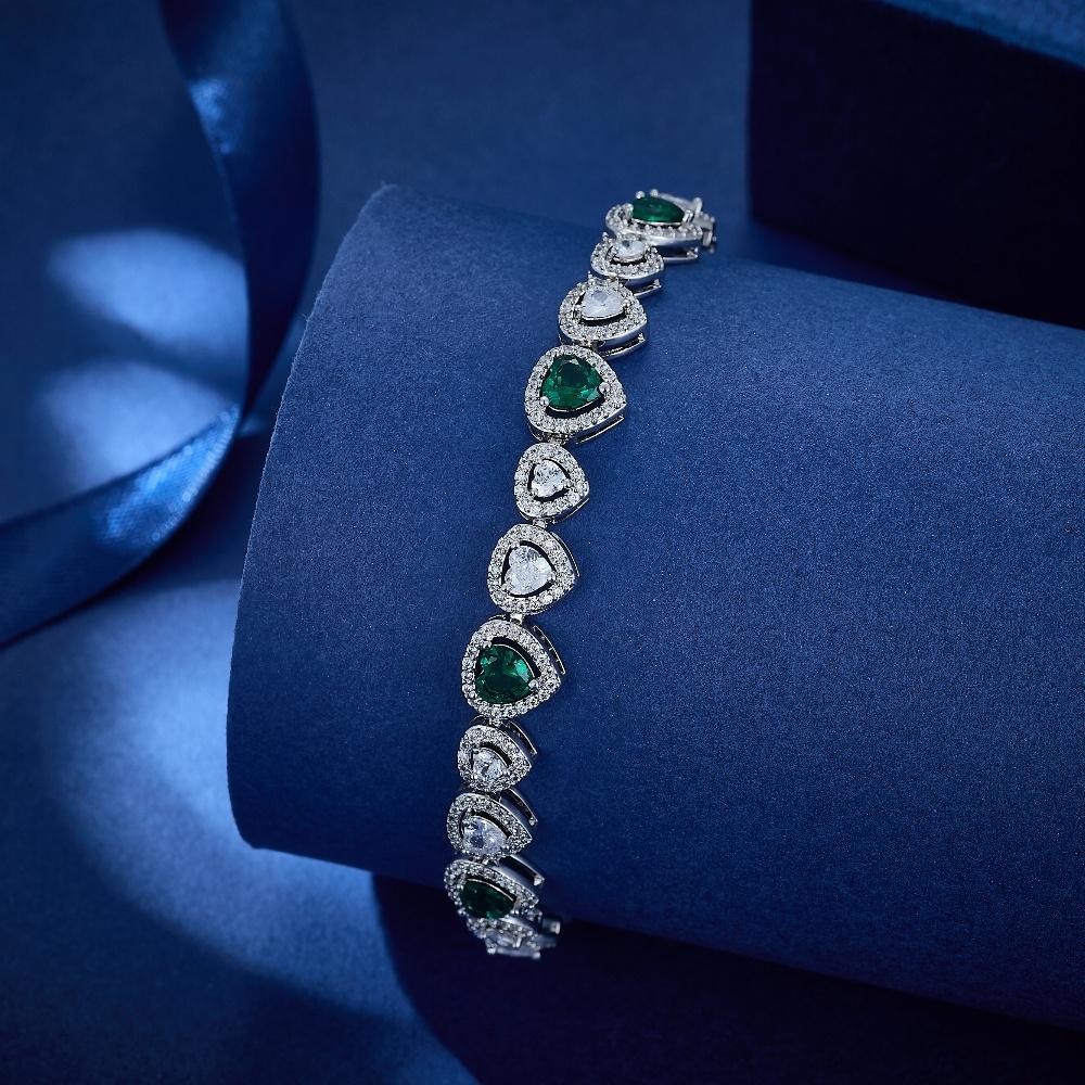 Зеленый Белый Сердце Циркон Щепка Покрынный Сердце Браслет Пользовательские Модные Ювелирные Браслеты