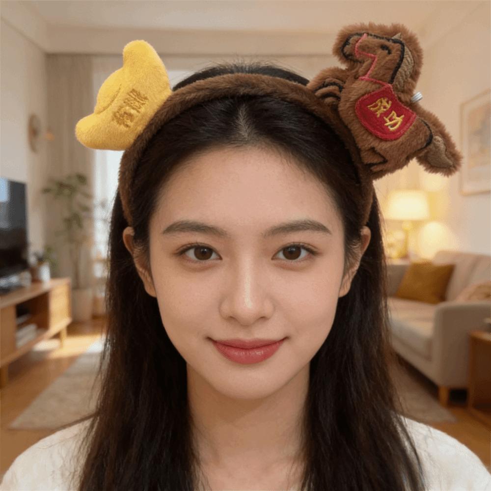 Plush Pony Headpiece Red New Year Mascot Headband Gift Cartoon Horse Hair Hoop  New Year