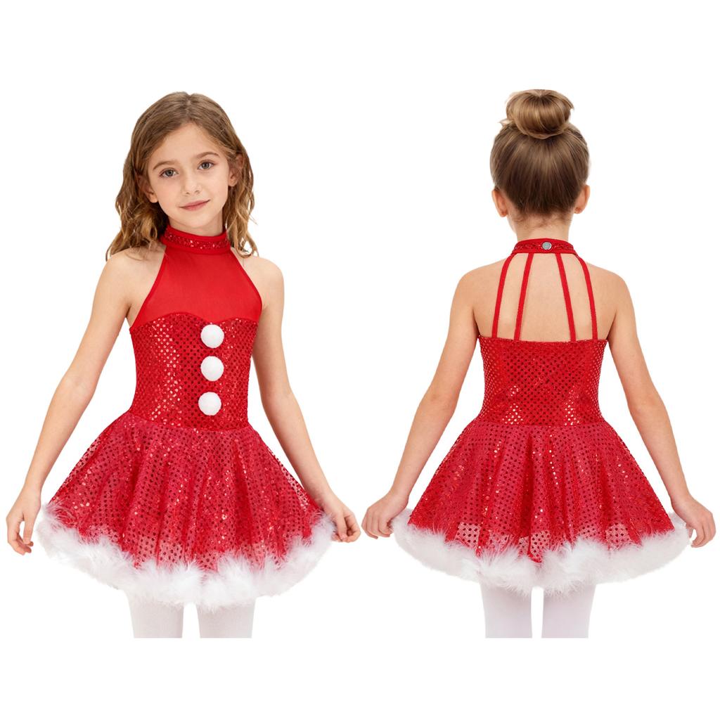 Платье для танцев с открытой спиной, костюм снеговика для девочек, без рукавов, сетка с блестящими пайетками для катания на роликах, кружения