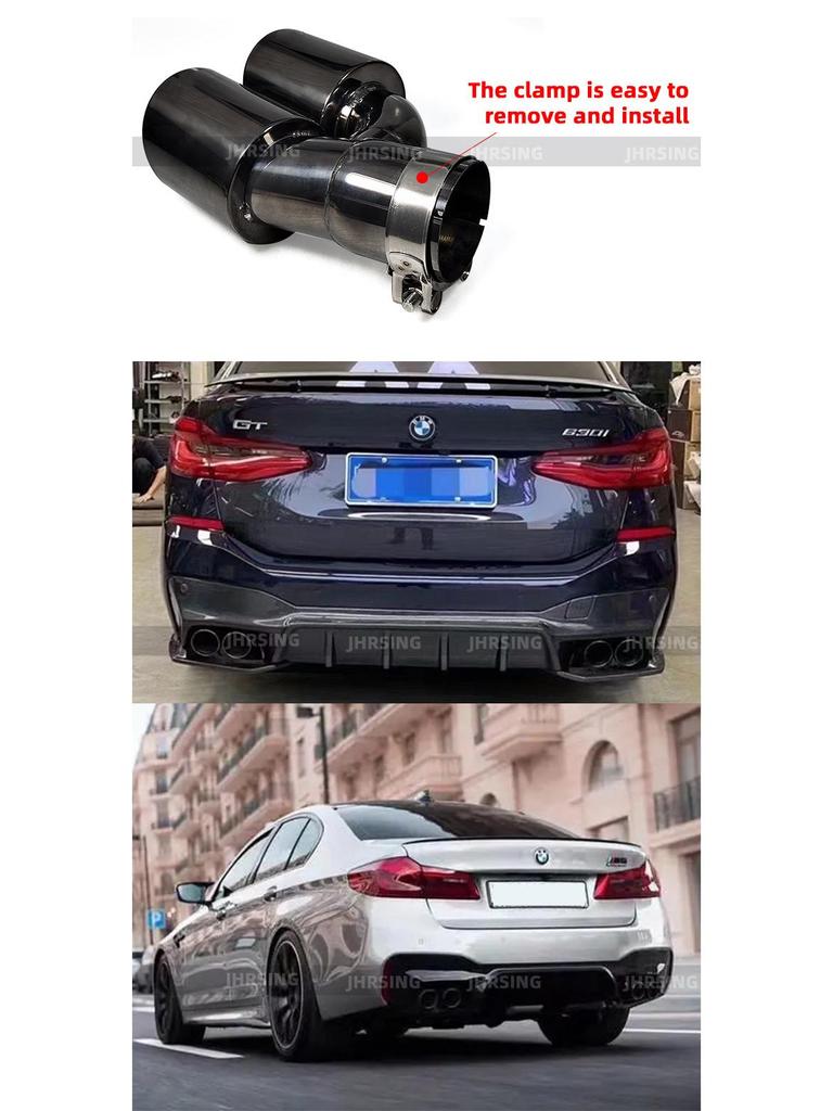 Подходит для BMW 5 серии G30 2018-2022: Квадровых выхлопных труб M5, Глушители и выхлопные трубы из нержавеющей стали с черным хромированием.