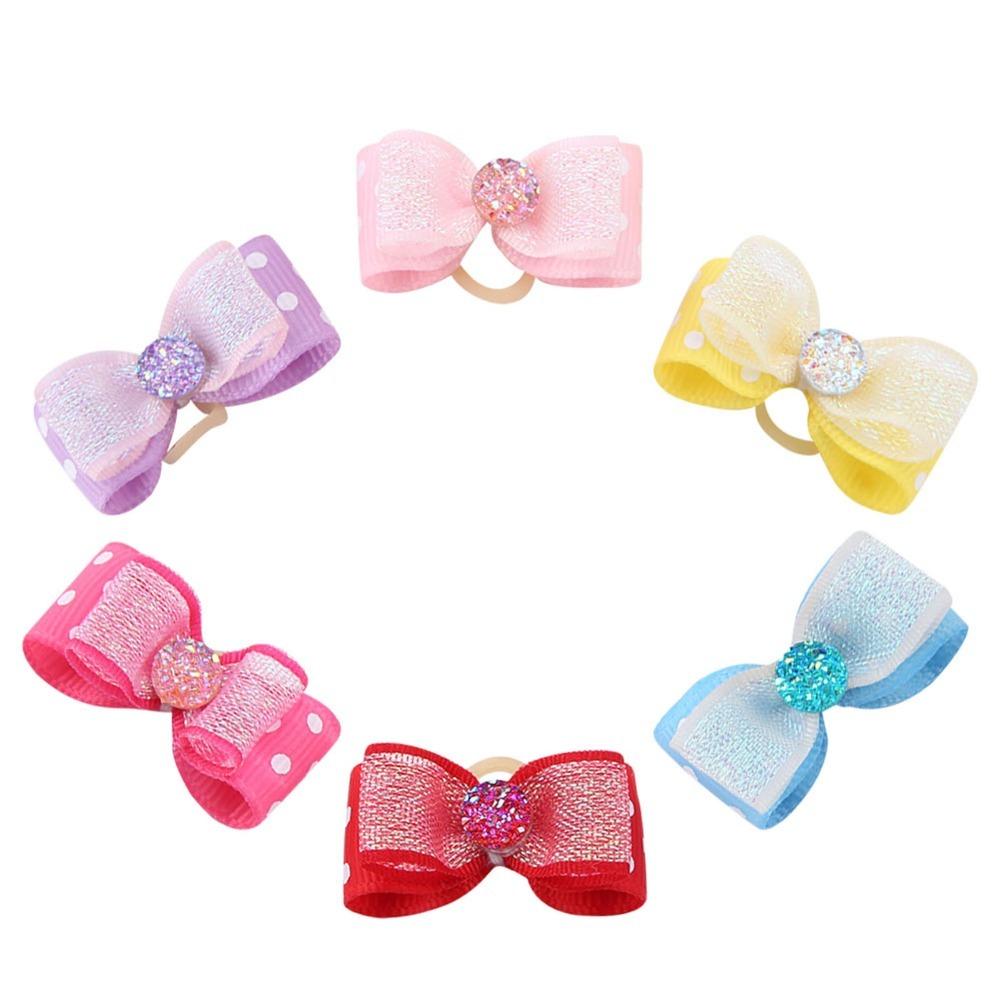 30pcs Elastic Stretch Band Dog Bow Hair Tie Inlaid Rhinestone Ribbon Hair Band Party Cosplay