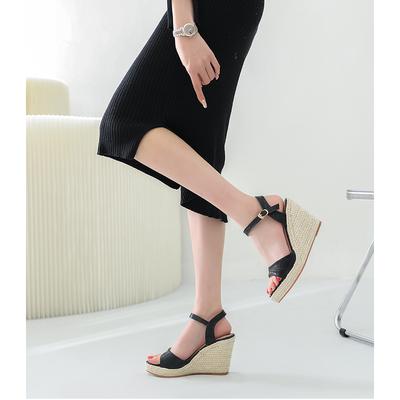 2025 Летняя обувь Босоножки на высоком каблуке с открытым носком на плоской платформе Модные женские туфли для вечеринок Босоножки на танкетке 9 см Большой размер 42