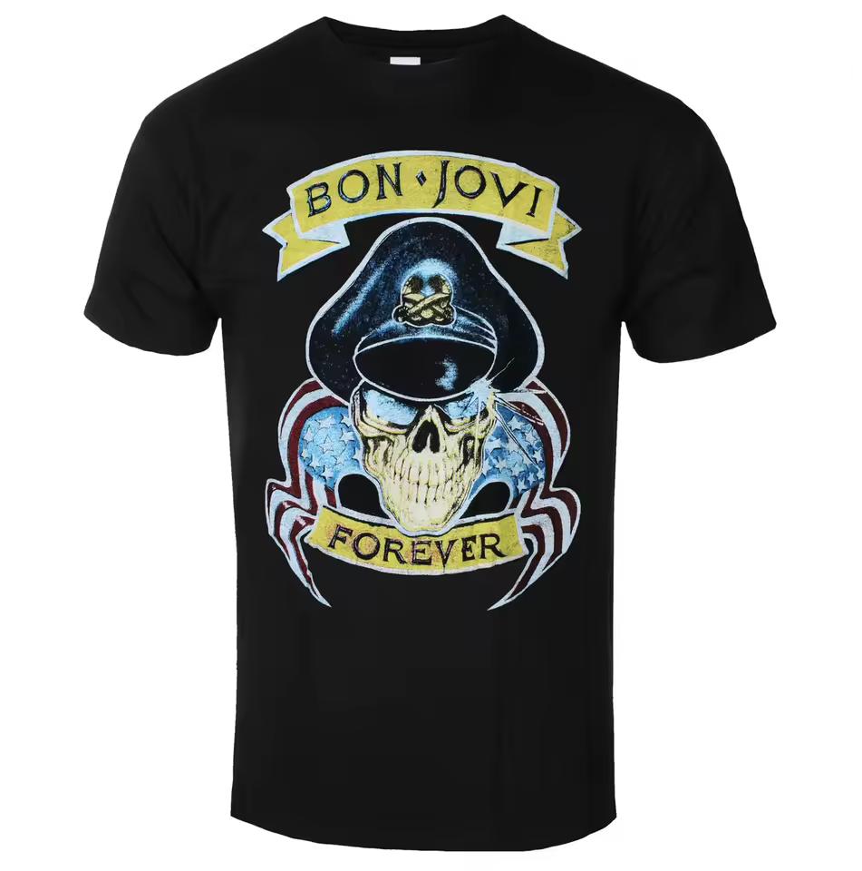 2026 Bon Jovi Forever Skull Art Pattern Classic Rock Band T-shirt - Casual Trendy Style Cotton T-shirt for Men and Women