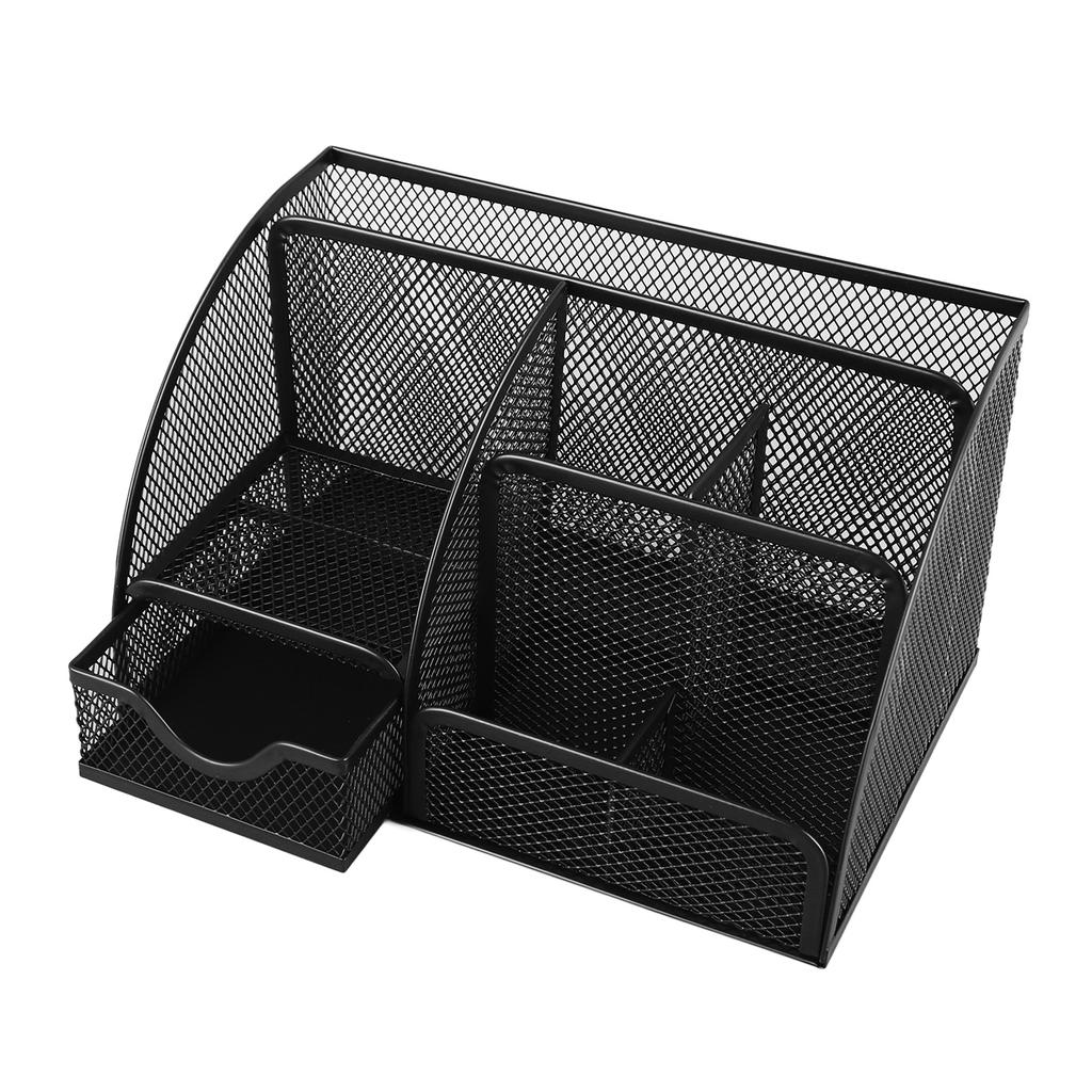 Сетчатый офисный настольный органайзер, многофункциональный, металлический, с 7 отделениями, держатель для ручек с ящиком, черный