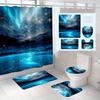 4pcs Luxury Starry Night Art Waterproof Shower Curtain Set Decorative Bathroom Set Non-Slip Carpet Toilet Cover Bath Mat And 12 Hooks