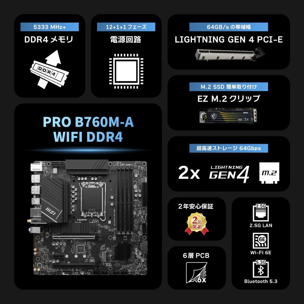 MSI Motherboard PRO WIFI DDR4 with Generation Intel CPU 2xGen4 High Speed To 4 Screen Output with Intel MB5996 B760M-A [Compatible 14th/13th/12th