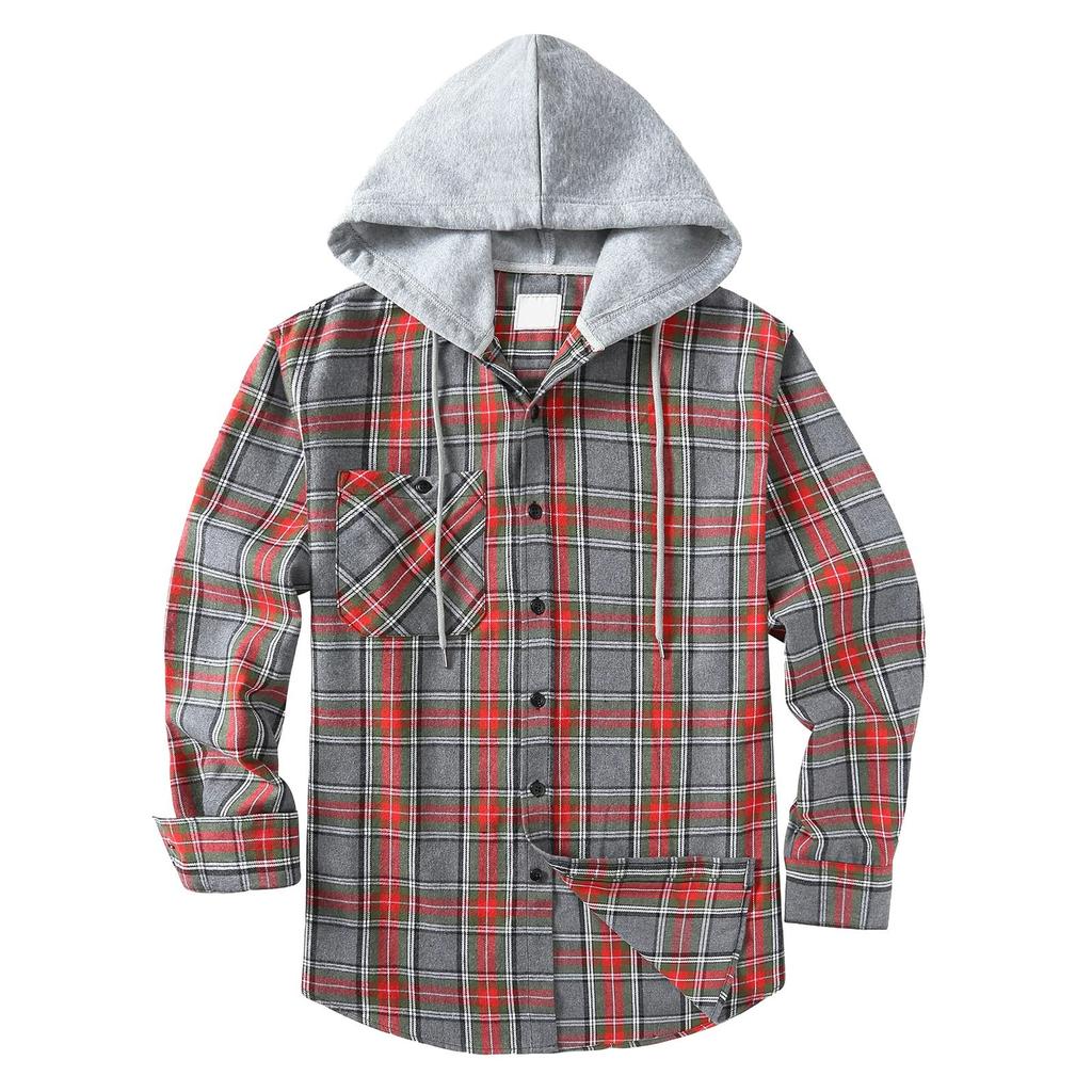 Men's Plaid Shirt Hooded Button Sweatshirt Men's Casual Fashion Sweatshirt