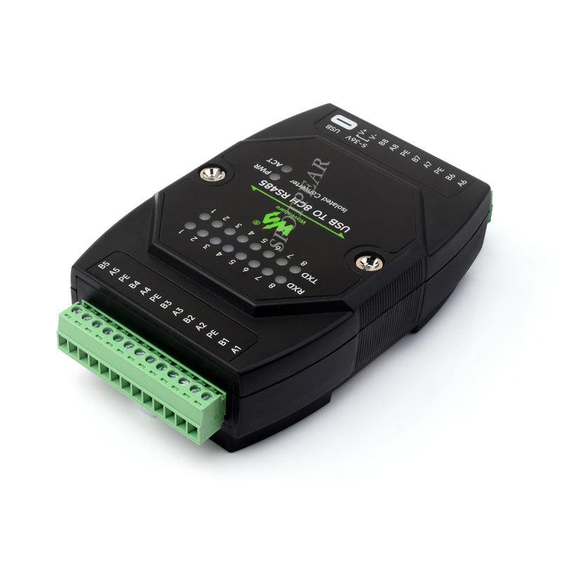 USB to 8-Channel RS485 Industrial Isolated Converter with 35mm Rail/Stack Installation Support