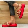 Fashion Summer Women's Slippers Outdoor Beach Platform Flip Flops Metal Decoration Low Heel Shoes for Women Round Toe Open Toe Slides