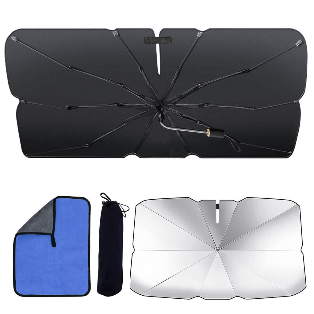 RUSEPIN Car Mirror Customizable Light Heat UV Bendable Umbrella Easy Includes Storage Convenient for Car Privacy Protection Sunshade, Front/Rearview