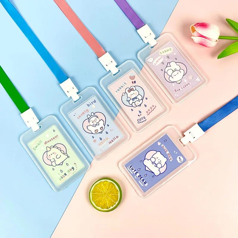 Kawaii Cartoon Lanyard Card Cover for Student Bus Cards Case Work Card Covers Id Credit Holder Storage Bags
