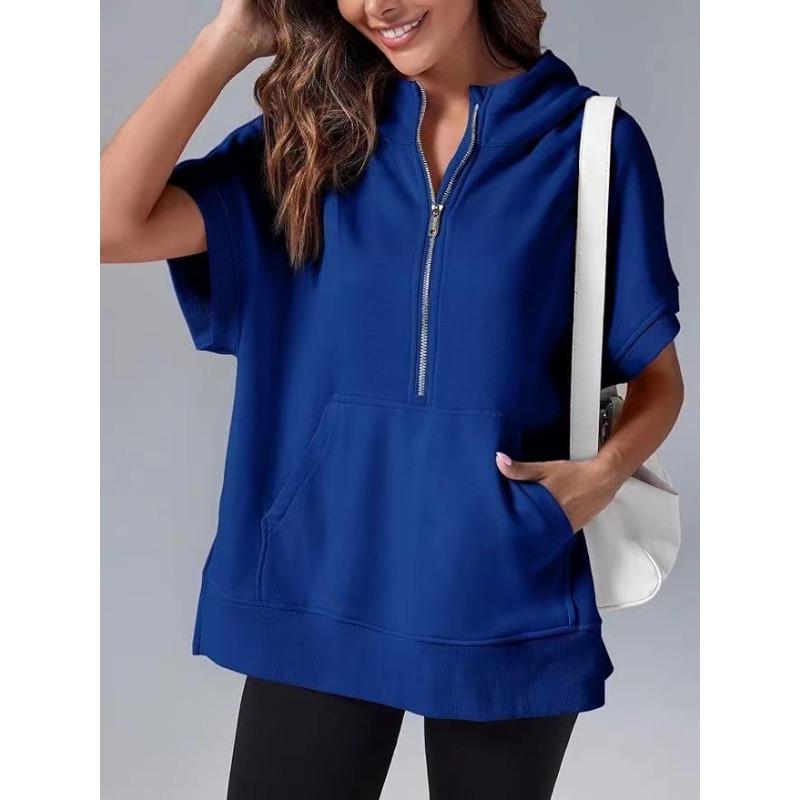 Женская весенняя новая однотонная повседневная толстовка с коротким рукавом и капюшоном
