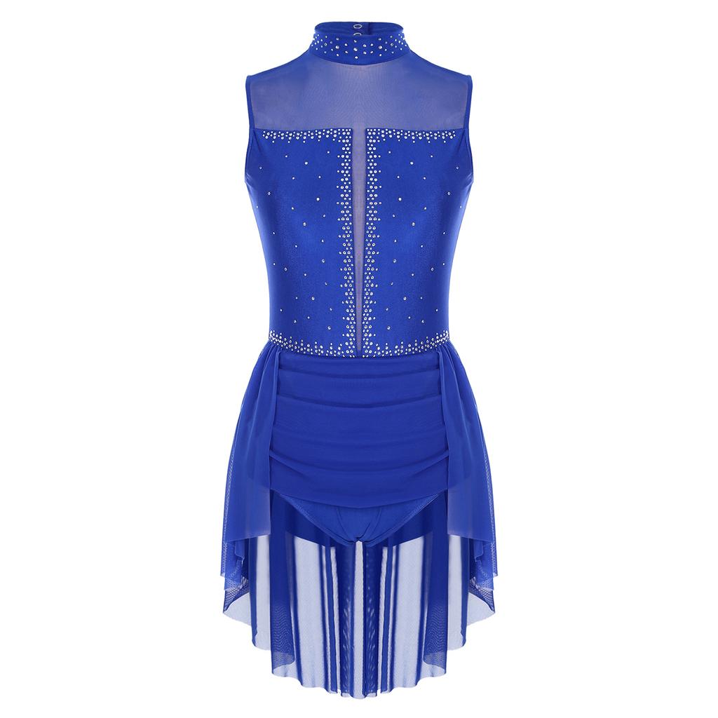 Женский лирический танцевальный костюм танцевальная одежда без рукавов открытая спина прозрачная сетка пэчворк блестящие стразы купальник платье