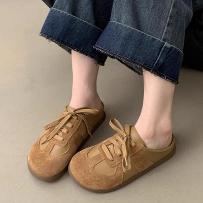 Тапочки Женские Летние Шлепанцы Лоферы Платформа Средний Женская Обувь Закрытый Носок 2025 Плоские Роскошная Ткань Резина ПУ Рим Хлопок