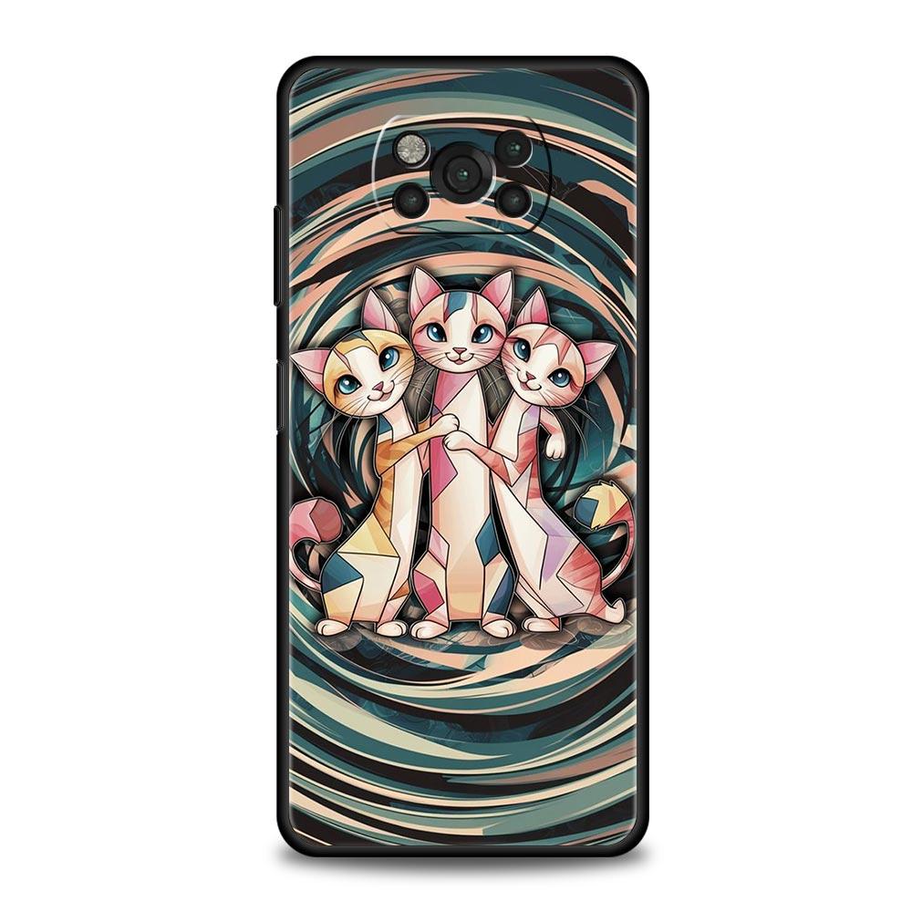 Чехол-накладка с ярким дизайном кошки для Xiaomi Poco F7 Ultra F6 F5 F4 F3 X6 X5 X4 X3 NFC C51 C55 M4 GT 5G Мягкий ТПУ Корпус Capas