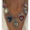 Многофункциональное старинное серебряное ожерелье с несколькими подвесками в виде пылающих сердец и готическим дизайном