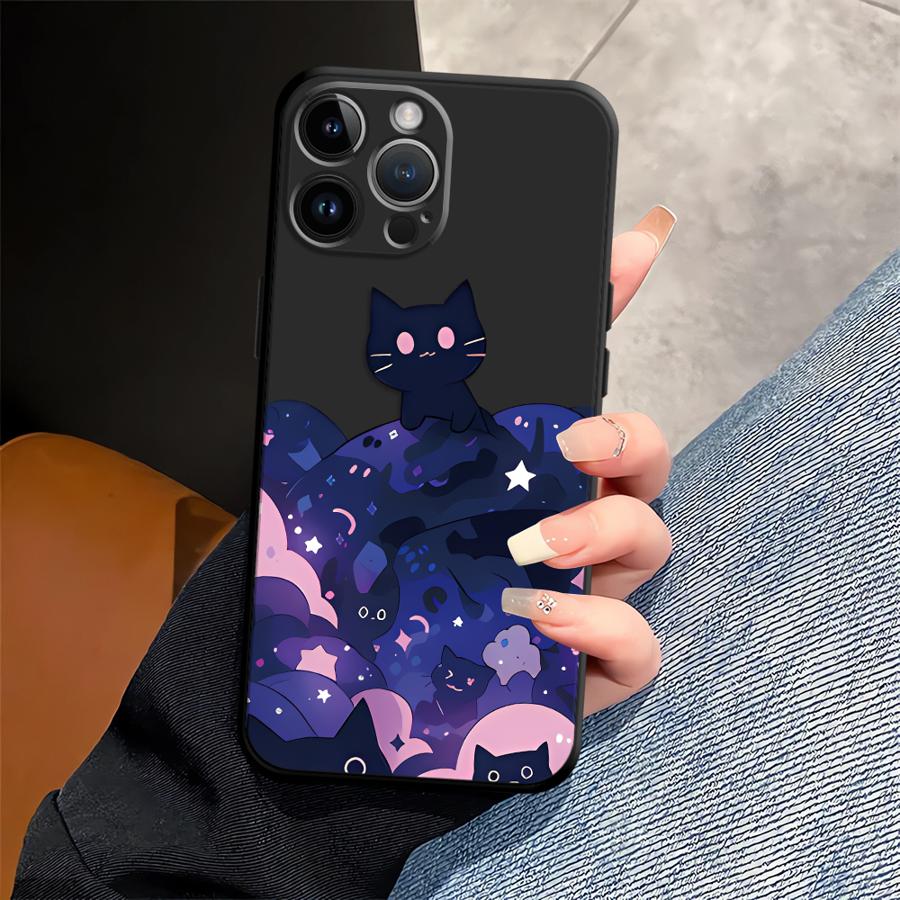Чехол для телефона Funda для Apple iPhone 17 Pro Max XR XS MAX 15 Pro 7 8 Air 16 13 12 14 11 Черная кошка Звездная ночь