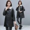 Haining Autumn and Winter Plus Cotton Winter Thick Leather Jacket PU Western Style Mid-length Loose Women's Windbreaker