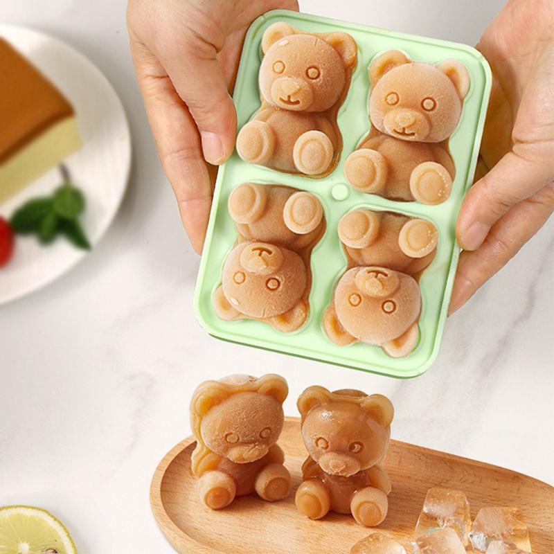 4 ячейки 3D силиконовая форма для льда в виде медведя DIY форма для льда в виде шариков для сока, молока, льдогенератор для охлажденных напитков, кухонный инструмент, декор для чашек