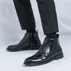 Men Brogues Boots Motorcycle Casual Ankle Boots Wingtip Dress Formal High Top Black White Leather Boots Over Sized