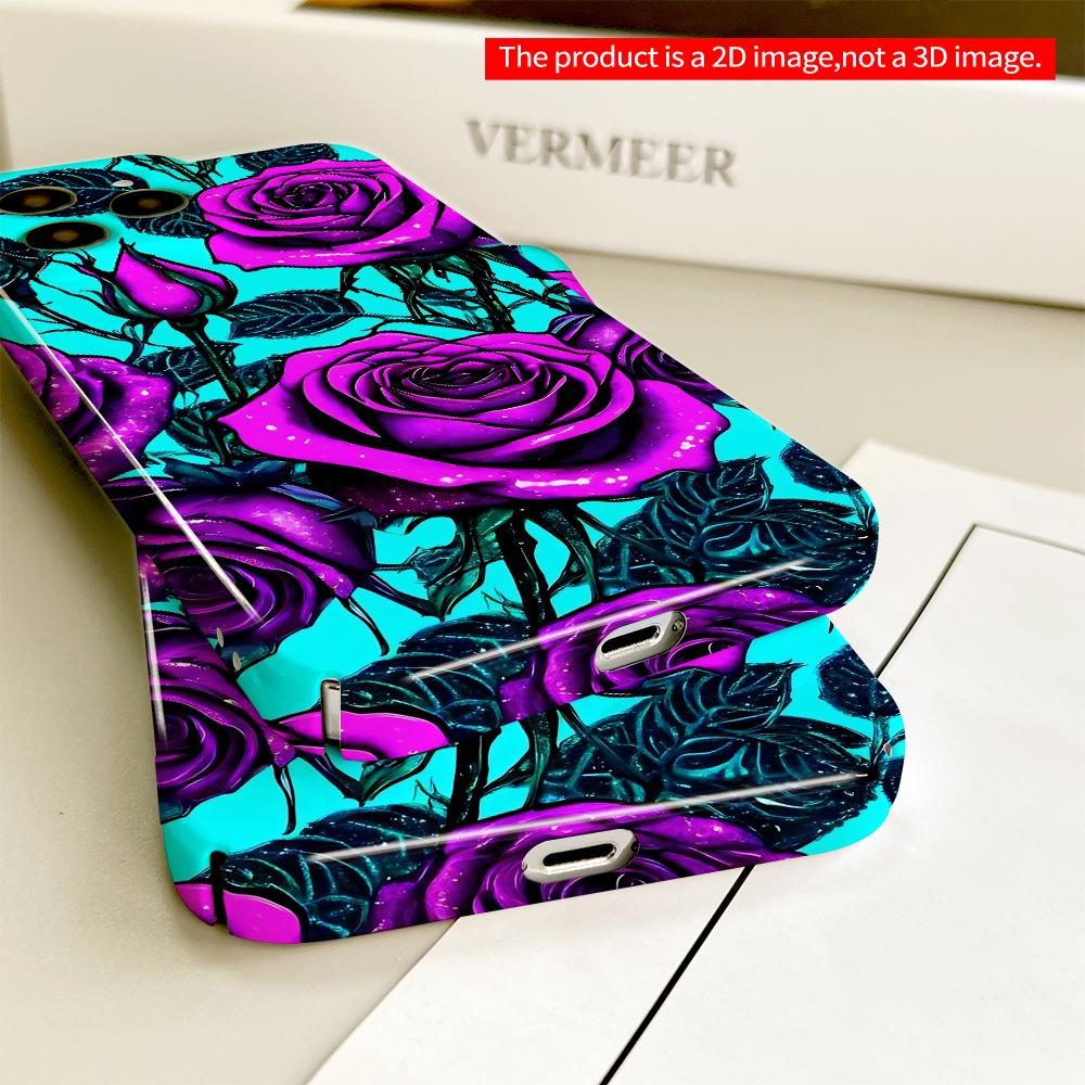 Vibrant Purple Roses on Cyan Background Phone Case All inclusive film hard phone case, compatible with iPhone 18 Pro Max 17 16 15 14 13 12 11