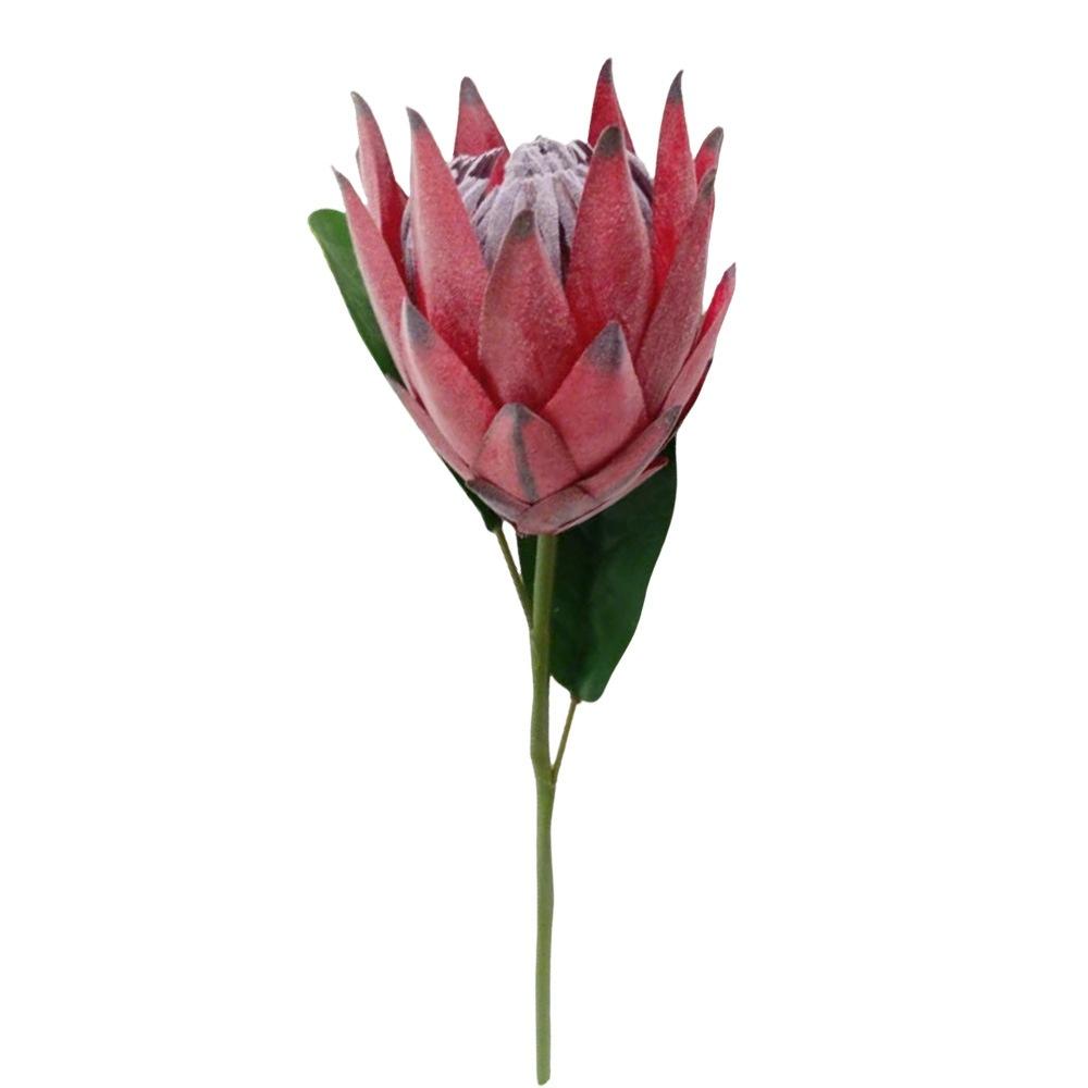 Fake Flower Decoration Soft Fake King Protea Artificial Thistle Flower Flocking Simulation Flower For Bouquet Decoration Home