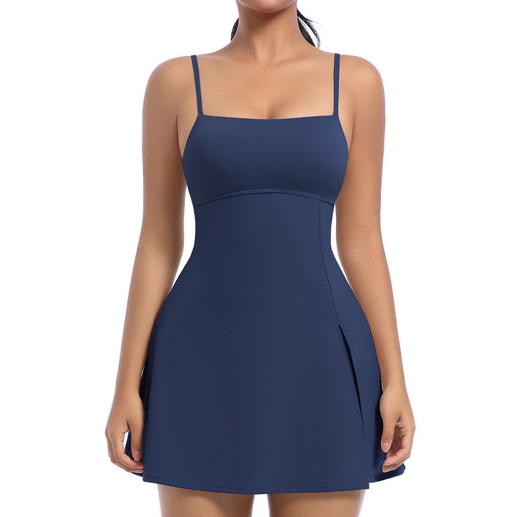 Женское свободное повседневное однотонное платье с подушкой на груди, красивая лямка сзади, юбка для занятий йогой и теннисом, платье