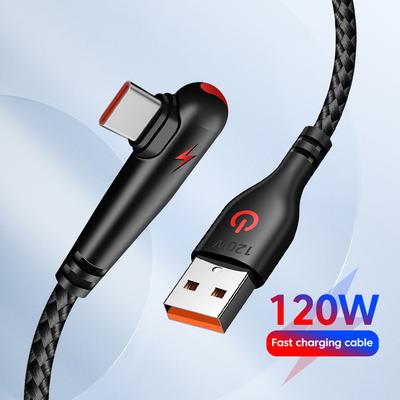 120 Вт USB C кабель 90 градусов для OPPO быстрая зарядка шнур для Samsung S21 xiaomi 14 iPhone15 быстрая зарядка кабель для передачи данных зарядный кабель