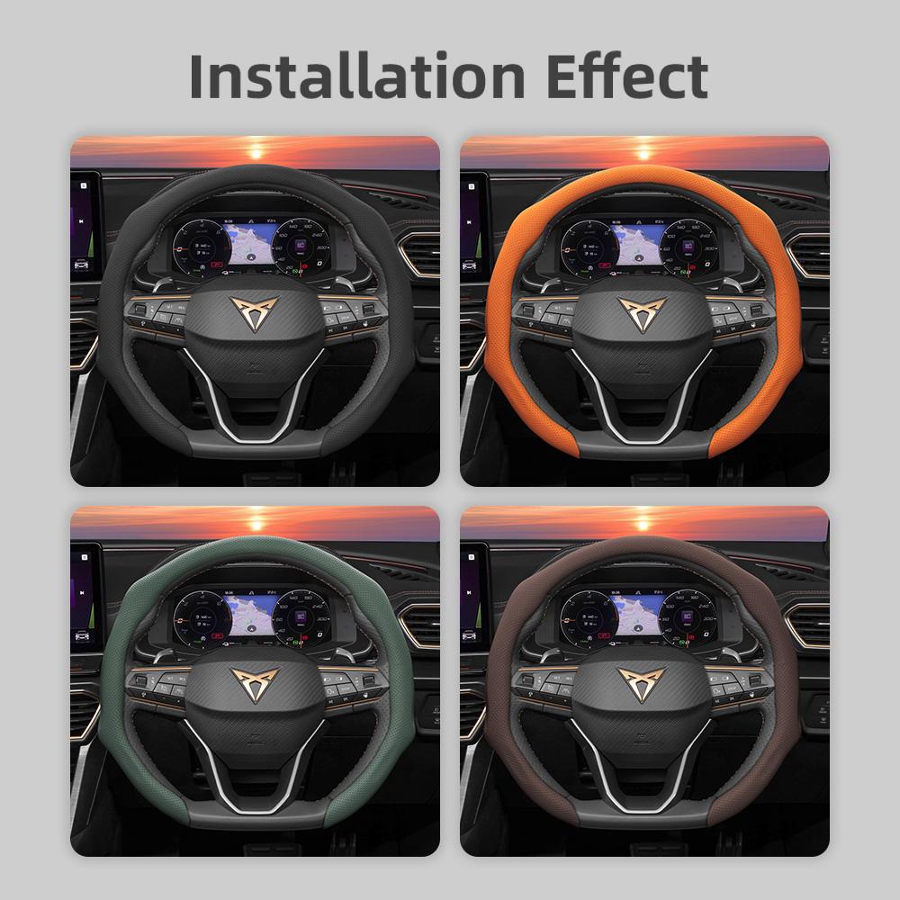 zkfan8 Suitable for Cupra Perforated Leather Steering Wheel Cover, Non-Slip, Sweat-Absorbent, Breathable, Integrated Snap-On
