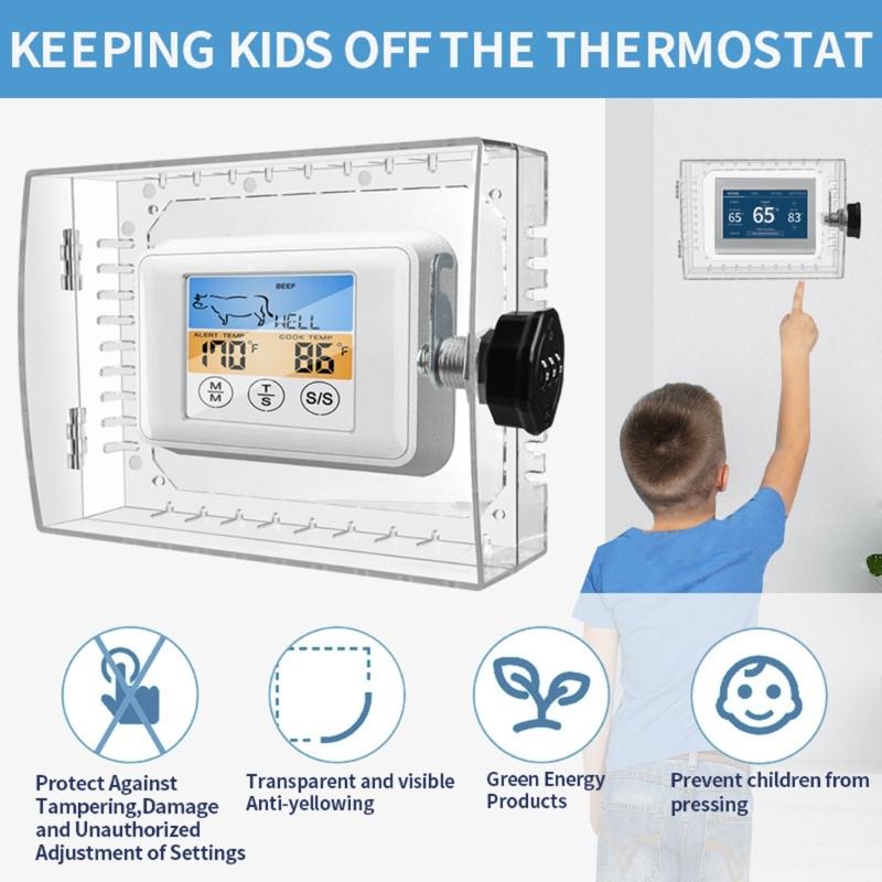Heavy PC Material Thermostat Lock Box Clear Cover Passwords Protections for Home Office and Public Use