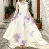 Sleeveless Maxi Dress,Women U Neck Sundress,Lavender Watercolor Flower Print,Relax A Line Cut,Summer Holiday Outfit,Lightweight Long Beach Gown